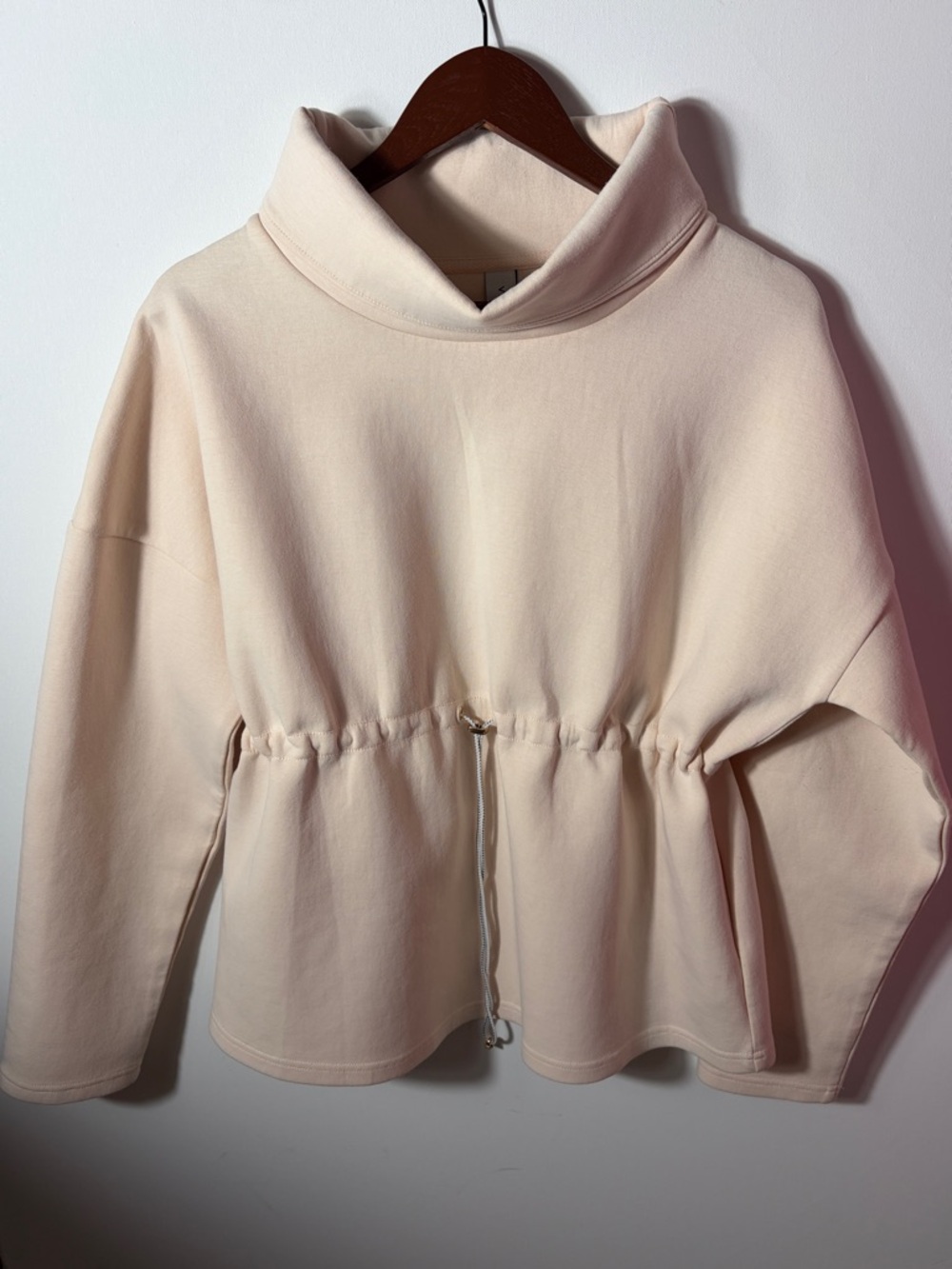 Varley Cream Cinch Waist Cropped Sweatshirt Funnel Neck Pullover